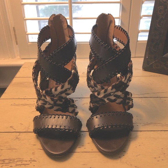 Ralph Lauren Shoes - Ralph Lauren Sandals in Blanket Stitched Leather and Whip Stitched Hair Calf